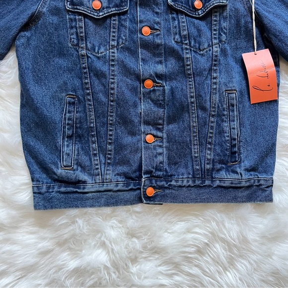 New! LA DETRESSE Logo Amnesia Retro Style Oversized Hand Print Denim Jacket - Picture 4 of 8